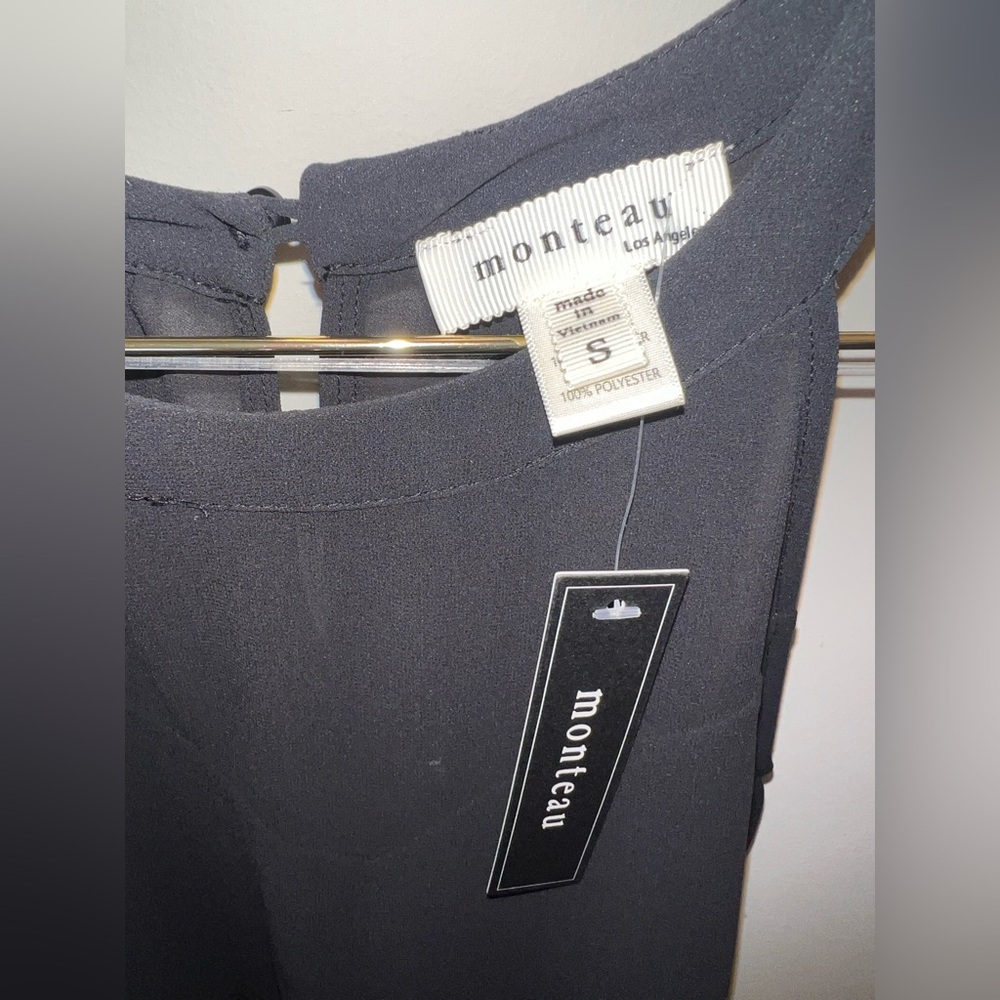 Monteau Black Tiered Chiffon Halter Tank Top Small NWT Sheer Back - Picture 6 of 6